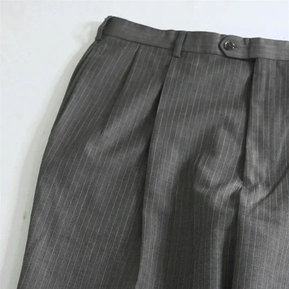 Jos A Bank 44L 36x32 Brown Stripe 100% Wool Mens Jacket Pants Suit